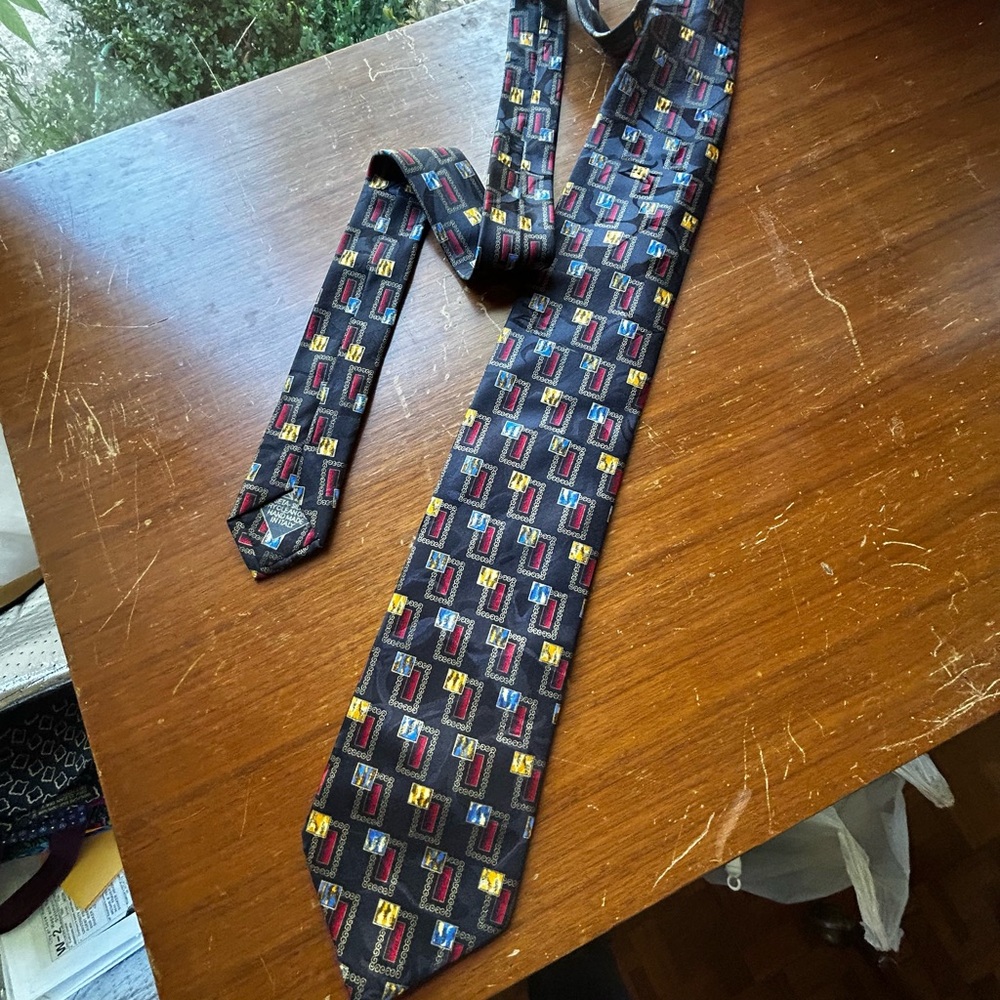 Brioni Black Tie with Multicolor Geometric Pattern
